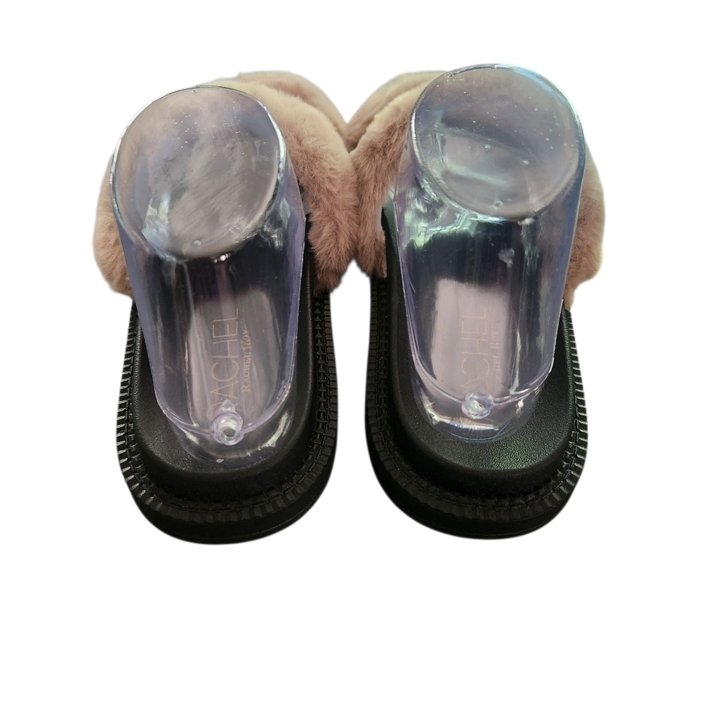 EUC RACHEL ROY FAUX FUR BUCKLE SLIDES SANDALS TAUPE BLUSH SZ6 - Picture 2 of 7
